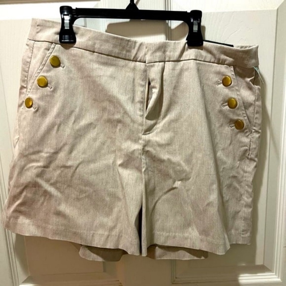 Stylish Tan Women's Shorts with Gold Button Accents